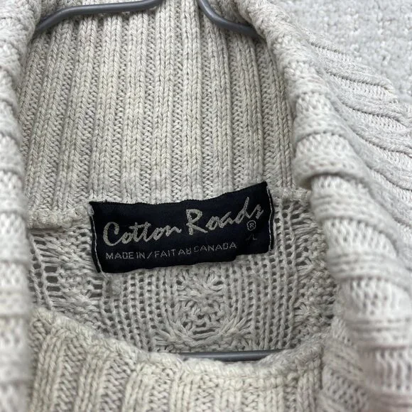 VTG 90's Cotton Road Cable Knit Turle Neck Sweater Wom Sz L Scandinavian Sailor - Picture 5 of 12